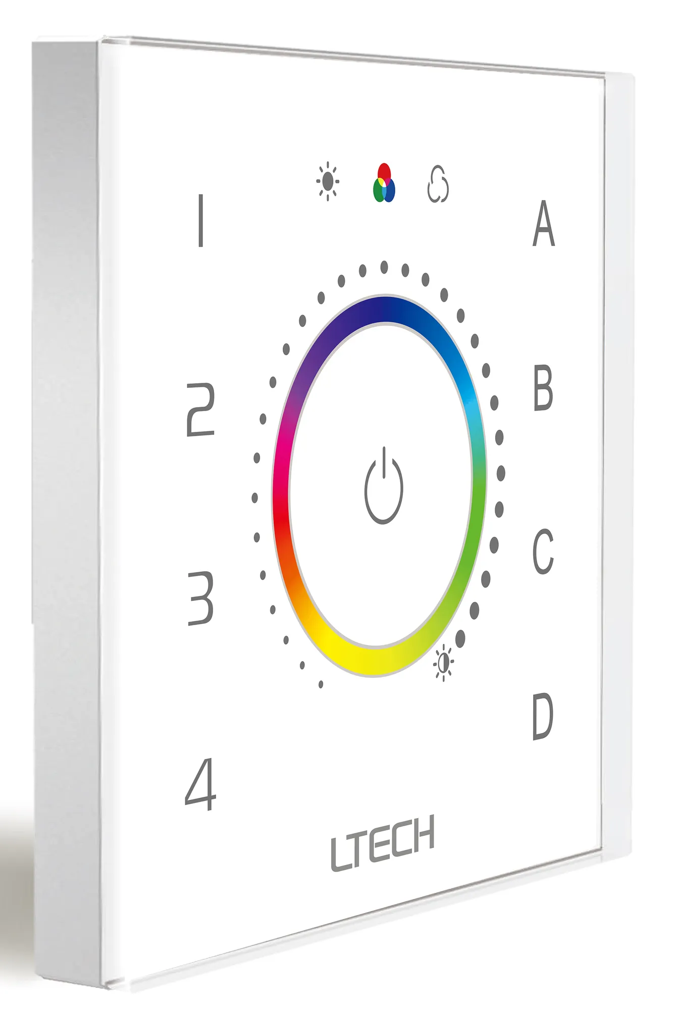 DALI Touch Panel, RGB Dimming control, Support X-Y type control, Scene, Group, Unicast, Broadcast mode. Output signal: DALI, Touch vibration, IP20. EDT3  LTECH Touch Panel
